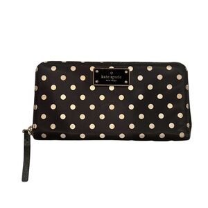 kate spade Black and Cream Polka Dot Zip Around Wallet